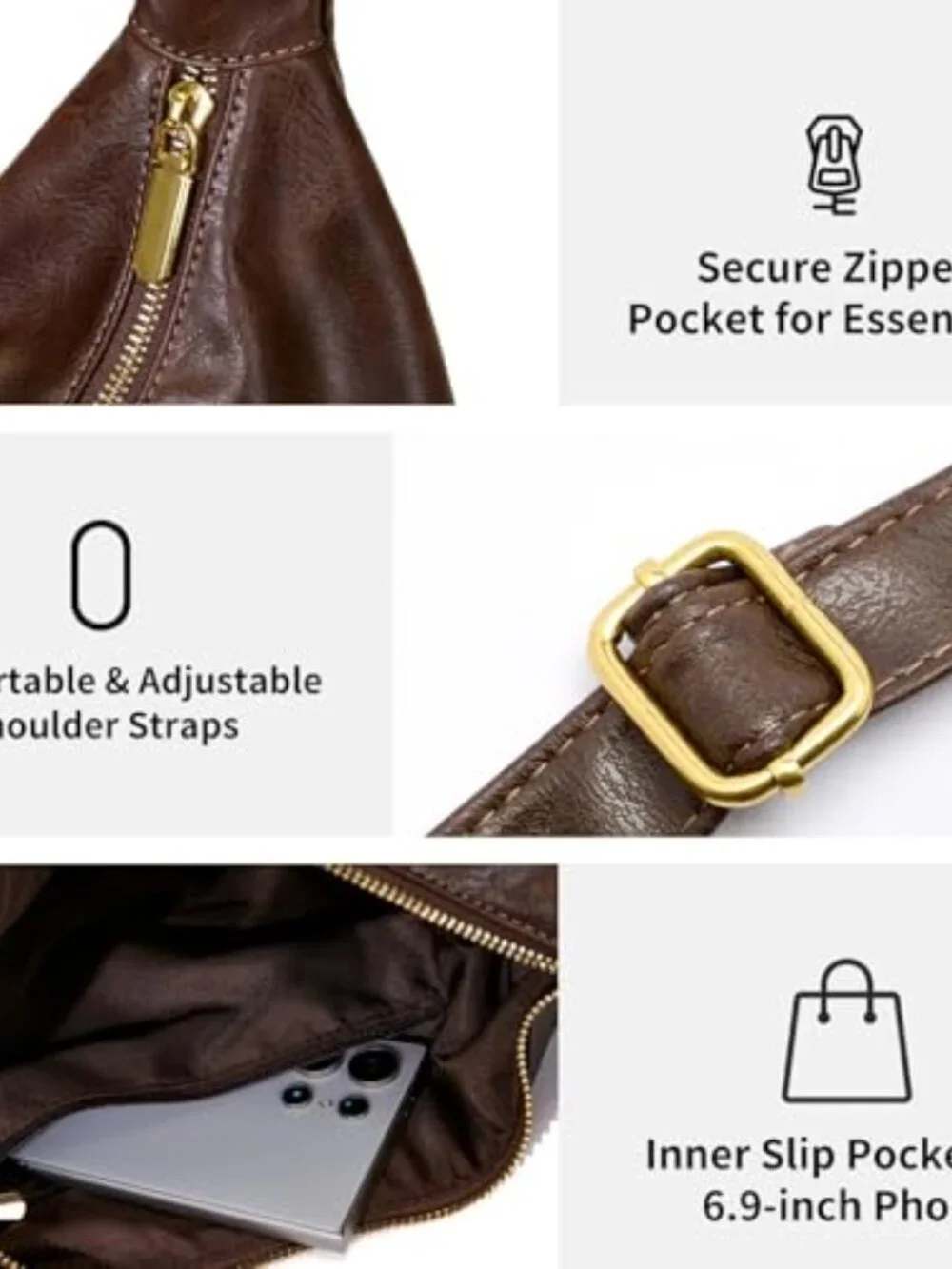 Hobo Bag for Women Slouchy Shoulder Crossbody Tote Faux Leather